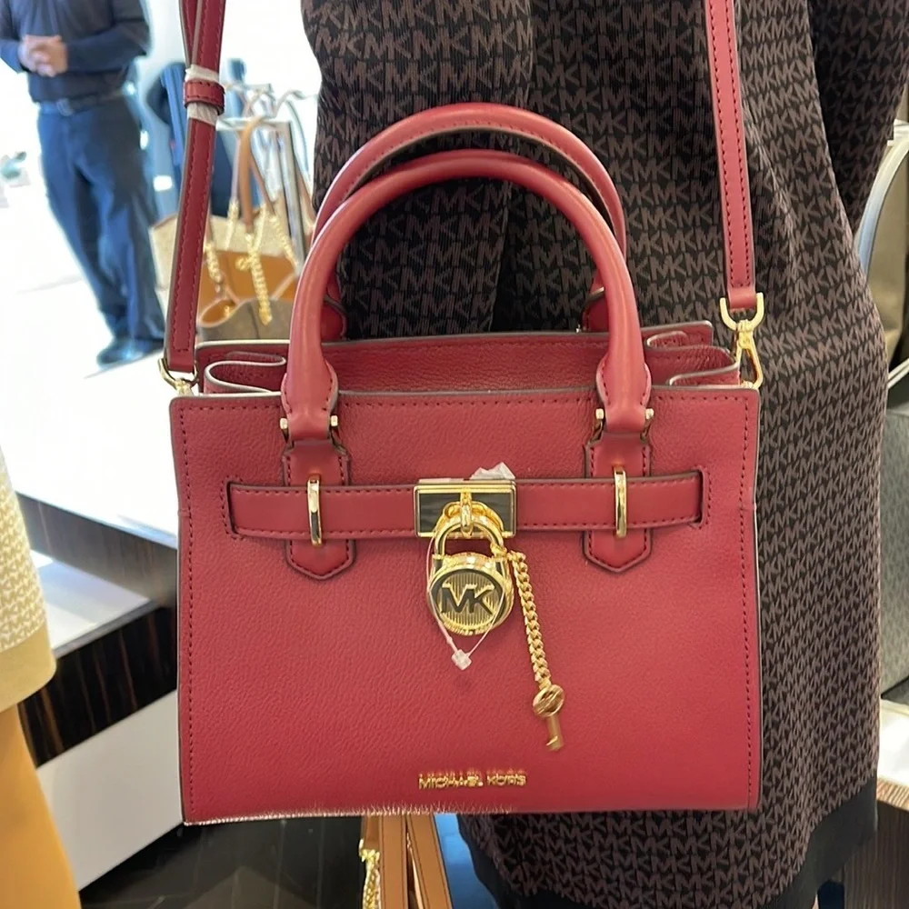 Michael Kors Hamilton Small Satchel Shoulder Crossbody Bag Dark Cherry COLOR